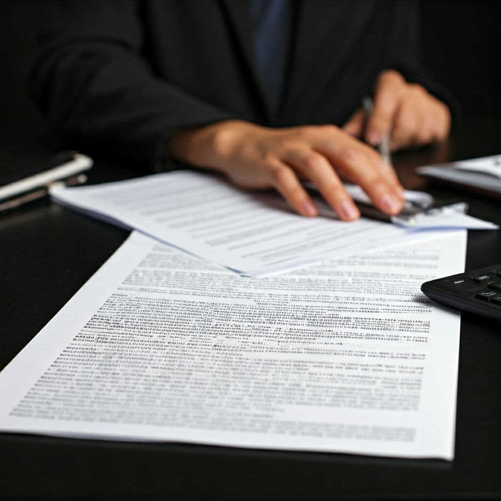 Professional reviewing mortgage application documents with pay stubs for home loan approval